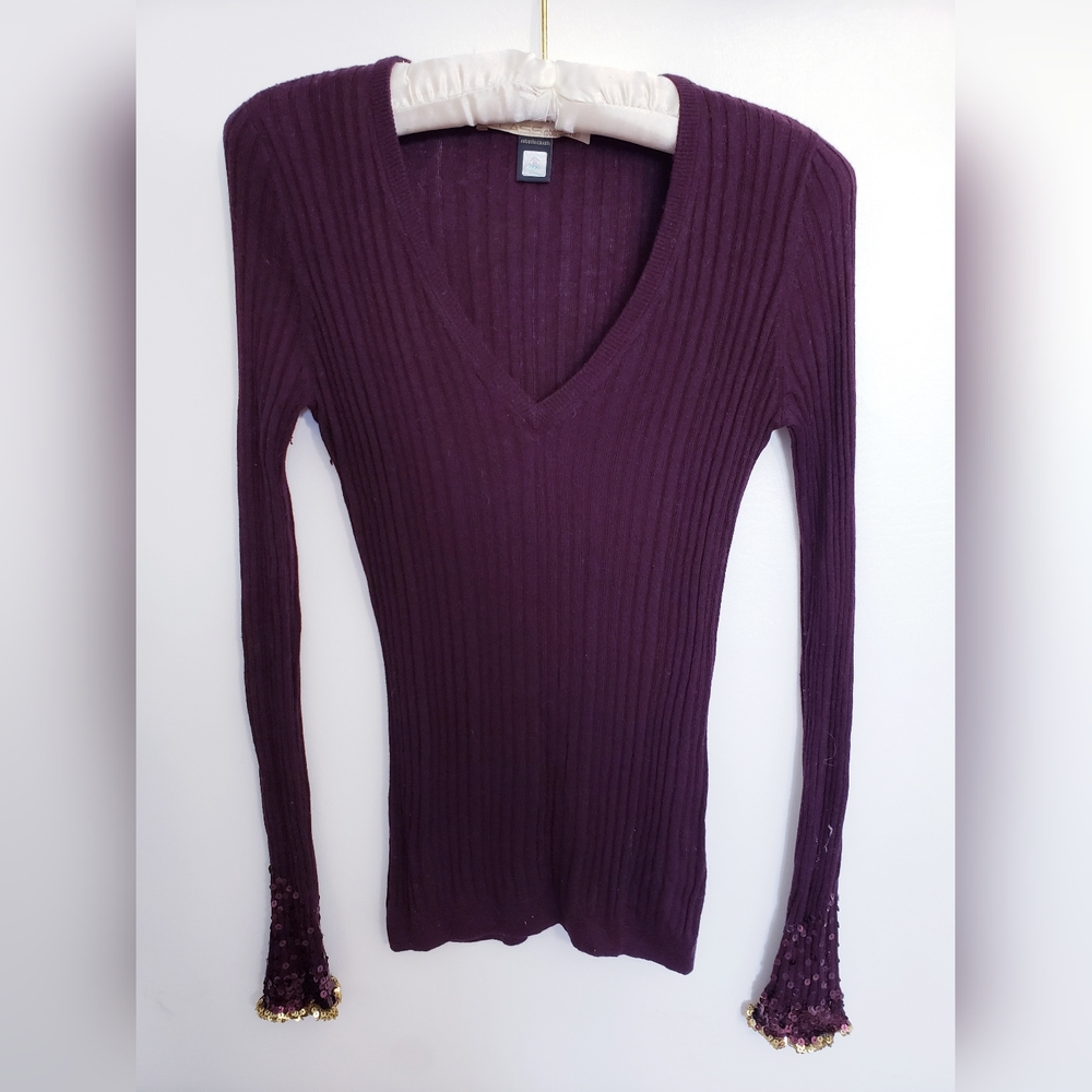 Class Roberto Cavalli Rib Knit Sweater Sequence Accent Burgundy Size 8